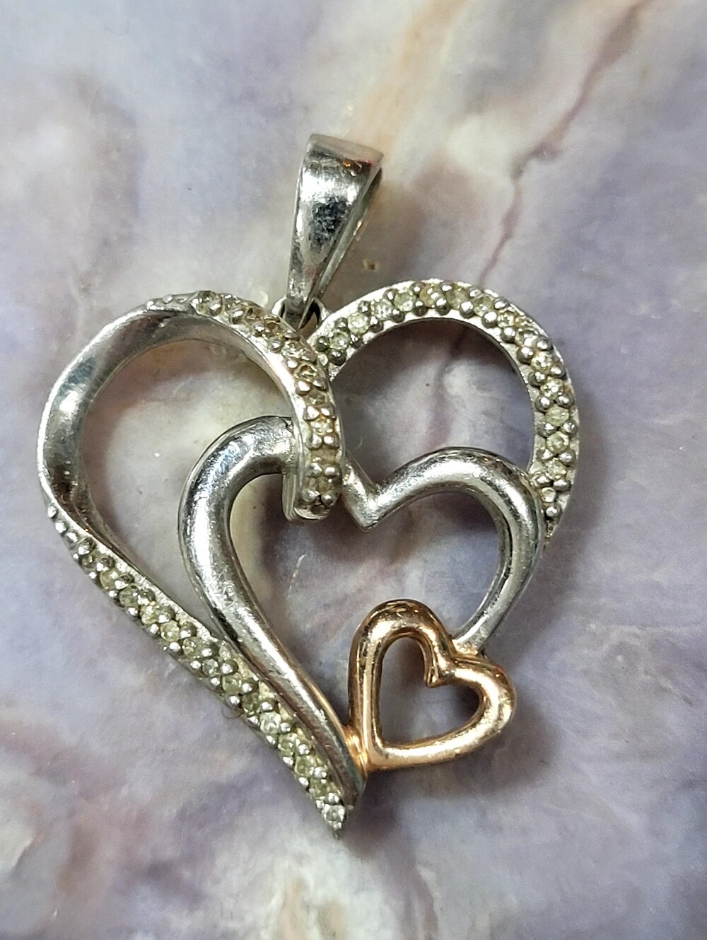 925 SUN Triple  Heart Pendant with Crystals - Women's Jewelry